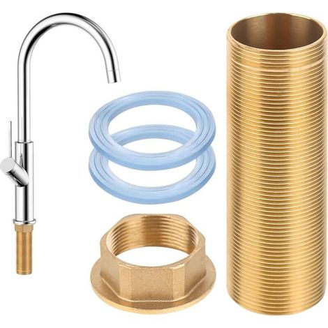Kitchen tap extension kit – 3 x 10cm extensions, stainless steel tap repair kit with threaded hose for bathroom tap. (1/5)