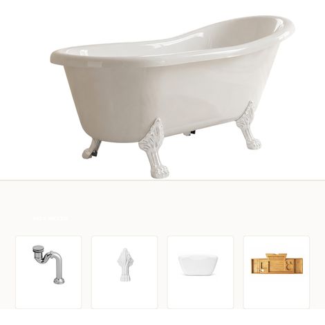 Baignoire îlot LEONA 160x75 pieds blanc RT + plateau (1/5)