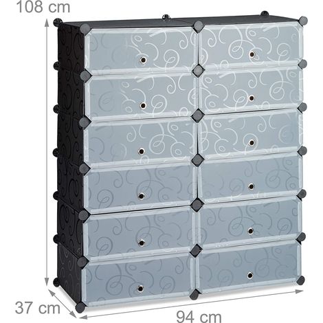 Meuble à chaussures étagère armoire rangement avec 12 casiers 24 paires noir (1/4)
