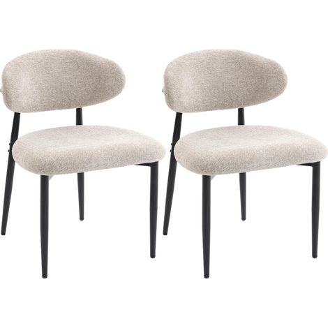 Juego de 2 sillas de comedor color beige con asientos acolchados y patas de acero.
