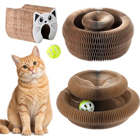 Jouet griffoir pour chat en carton ondulé transformable avec balle interactive