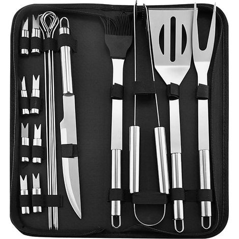 Kit outils barbecue 18 pièces en acier inoxydable, accessoires grillades pour camping jardin extérieur (1/5)