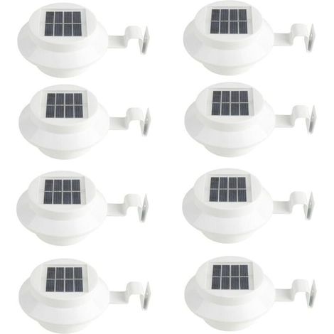 Lot de 8 Appliques Murales Solaires Blanches - pour Gouttière, Allée, Escalier, Toit, Jardin, Cour (1/4)