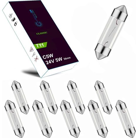 Ampoules Soffitte 24V - Lot de 10 - C5W 36mm 5W - Éclairage Intérieur Véhicule - Camions et Bus - Blanc Neutre (1/5)
