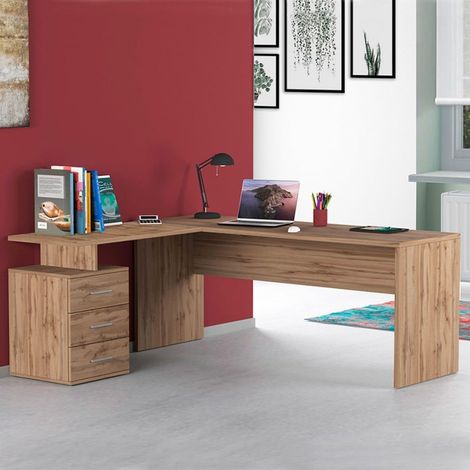 Bureau d'angle moderne en bois avec 3 tiroirs New Selina WD