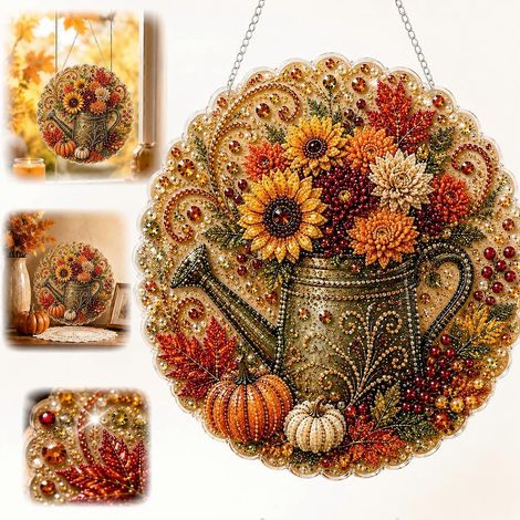 Ornement suspendu automnal en diamant, décoration artistique ronde en perles, idéal pour décorer une fenêtre ou un porche. Cadeau parfait pour les fêtes et les anniversaires.