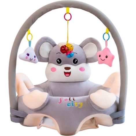 Fauteuil Bébé dès 3 Mois, Chaise d\'Apprentissage en peluche Avec Tige de Jeu, Moelleux Siège de Soutien au Sol,Souris