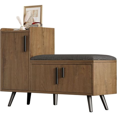Shoe bench 100×34×69 cm, shoe storage bench, entryway bench with 3 doors, entryway storage unit (1/5)