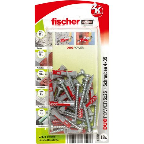 fischer DUOPOWER 5x25 S PH K 18 535251 - hellgrau/rot - 18 Stück (535251)