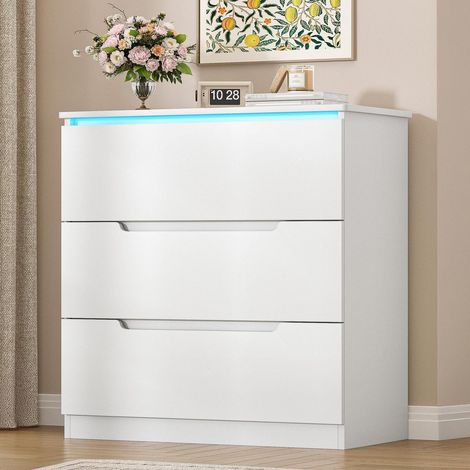 Commode 3 tiroirs blanche avec éclairage LED RGB télécommandé (1/5)