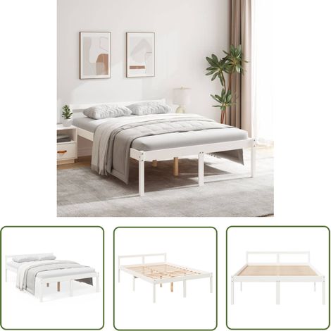 The Living Store Lit pour personne âgée sans matelas 140x190 cm bois pin massif - Lit Senior - Lit Pour Personnes Âgées - Lit Haut - Lit Plateforme - Lit Bois (1/5)