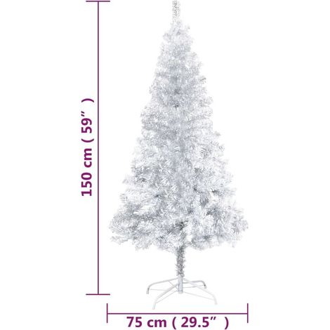 Sapin de Noël Argenté Artificiel 150 X 75 cm et pied support pour un Noël original. (1/5)