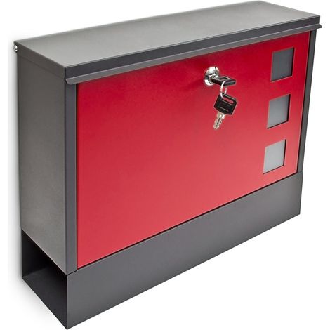 Boîte aux lettres murale design moderne avec compartiment journaux 30 x 36 x 10 cm en métal noir (1/4)