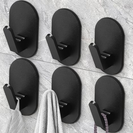 Ganchos para toallas para colgar, ganchos de pared resistentes para pegar en el baño, la cocina, la puerta de vidrio, los azulejos, el espejo, no se requieren herramientas, gancho para batas negro mat (1/5)