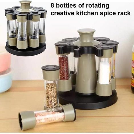 Présentoir à Épices -Avec 8 Pots Verre - Caroussel épices,Rotatif 360°,epices pots rangement,Étagère à Épices Pour Cuisine (1/4)