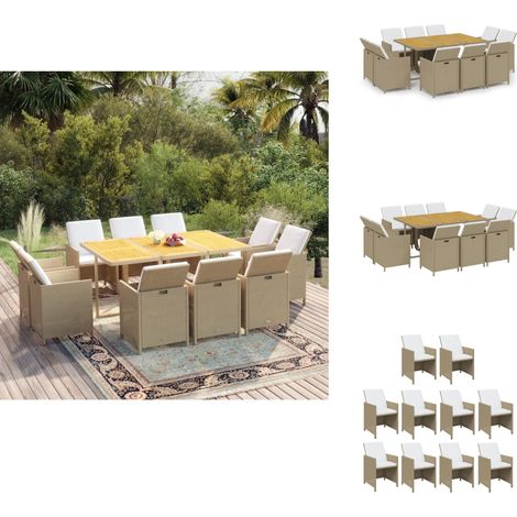 The Living Store 11-tlg. Garten-Essgruppe mit Kissen Poly Rattan Beige - Gartenmöbel (1/5)