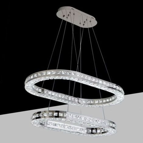 Trade Shop - LAMPADARIO A LED 46 WATT A SOSPENSIONE DA SOFFITTO CCT CON 2 ANELLI CRISTALLI B49-3C -