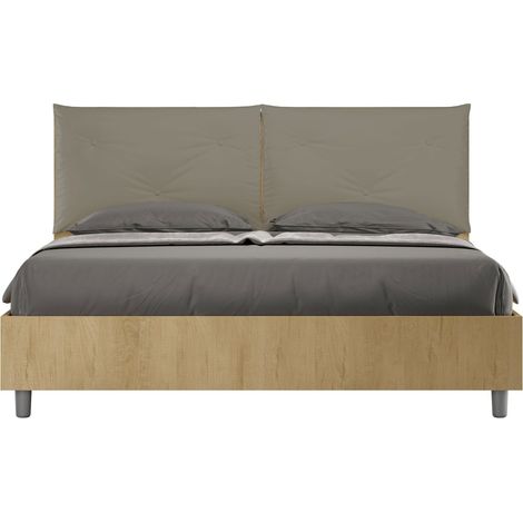 Letto matrimoniale contenitore 160x190 Quercia cuscini similpelle cappuccino Egos Appia