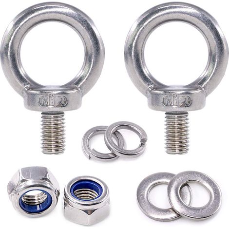 8 pcs M12 Filetage mâle en acier inoxydable 304 levage Bague Boulon à œil kit, y compris 2 pcs M5 Boulon à œil avec écrous de verrouillage de 2 pcs, 2 pcs Verrou Rondelles (1/5)