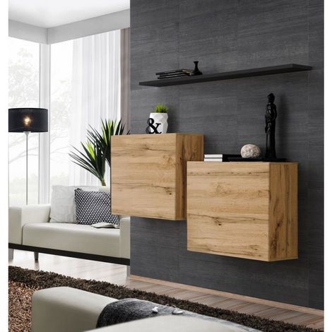 Commode - Switch SB I - 2 vitrines carrées - 1 étagère - Bois et noir - Modèle 1 - Livraison gratuite