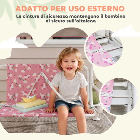 Balancelle enfant double suspendue 112x75x120 cm rose, hamac jardin extérieur pour 2 places