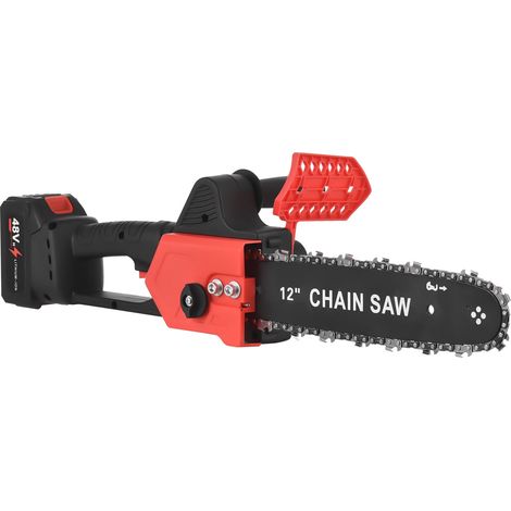 Tronçonneuse électrique sans fil de 30 cm (12 pouces) avec moteur sans balais, batterie lithium-ion 48 volts et chargeur inclus pour la coupe du bois et l'élagage des arbres.