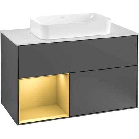 V&B Waschtischunterschrank Wandbeleuchtung Finion 100, Pl wh. m, Reg li gol m, Anthrac. m (1/2)
