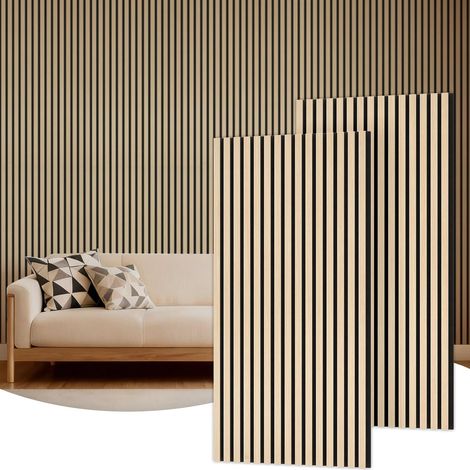 Lot de 2 Panneau Mural Decoratif de Bois, 120 x 60-1.44㎡, Panneaux Acoustique en 3D, Tasseau Bois Mural Insonorisants pour Decoration Murale Chambre, Salon, Bureau, Comptoir,Chêne (1/5)