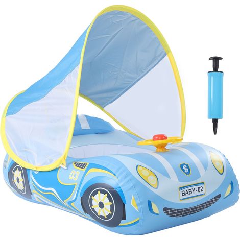 Bouée gonflable bébé en forme de voiture avec klaxon et pare-soleil pour enfants de 1 à 4 ans - Bleu (1/5)