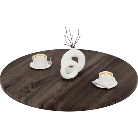 LAMO Manufaktur Tischplatte rund 80 cm aus Naturholz Holzplatte für Esstisch, Küchentisch, Bistrotisch, Bartisch Stärke: 28 mm Farbe: Ebenholz