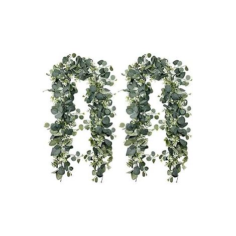 guirlandes artificielles en forme d'eucalyptus 180 cm vis d'eucalyptus plantes suspendues vertes décoratives pour fond décoration de (1/5)