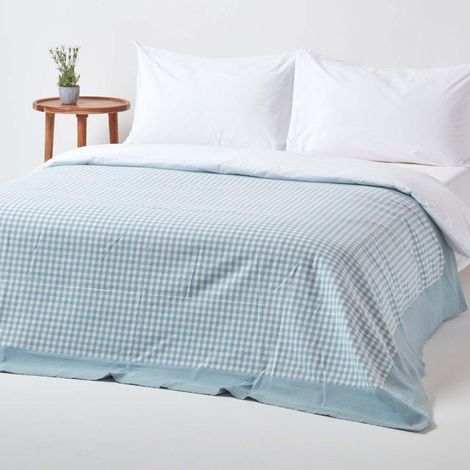 HOMESCAPES Gingham-Tagesdecke, blau, 150 x 200 cm