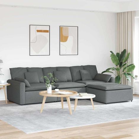 Modulares Sofa mit Fußhocker und Kissen Dunkelgrau
