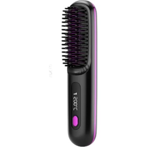 Peine alisador de cabello portátil, inalámbrico y de color negro con pantalla LCD. (1/5)