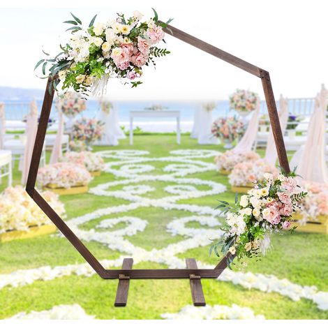 Arche de mariage de 2,2 mètres Arche en bois en forme de vigne Fond heptagonal Support pour ballons floraux Support en bois heptagonal (1/5)
