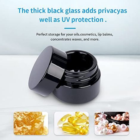 Kleine, UV-beständige schwarze Glasbehälter, 10 g dickwandig, mit Deckel. Konzentrierte Behälter zur luftdichten Aufbewahrung von Pflanzenextrakten. Nachfüllbare Behälter (12 Stück). (1/5)