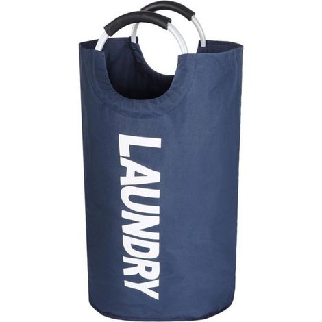 Panier À Linge - 90 L - 38 x 38 x 79 cm - Pliable - Avec Poignées En Mousse - Intérieur Imperméable - Bleu (1/5)