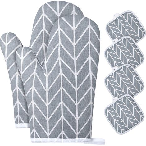 Guanti da forno, 1 paio di guanti da cucina in cotone con 4 presine, guanti da forno lavabili, guanti da cucina antiscivolo, guanti da cucina resistenti al calore per barbecue, cucina (grigio)