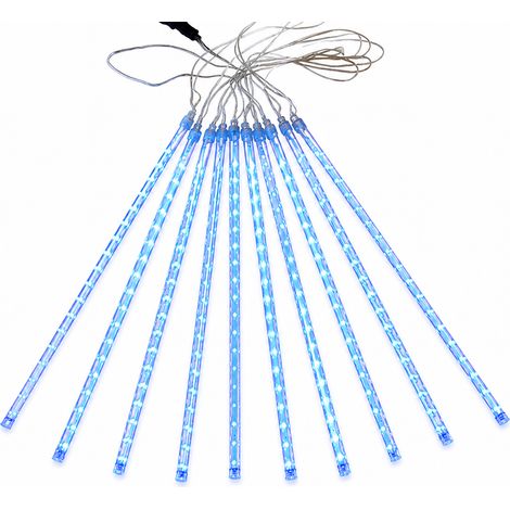 Guirlande LED solaire bleue effet pluie de météores, étanche, décoration extérieure jardin et fêtes (1/5)