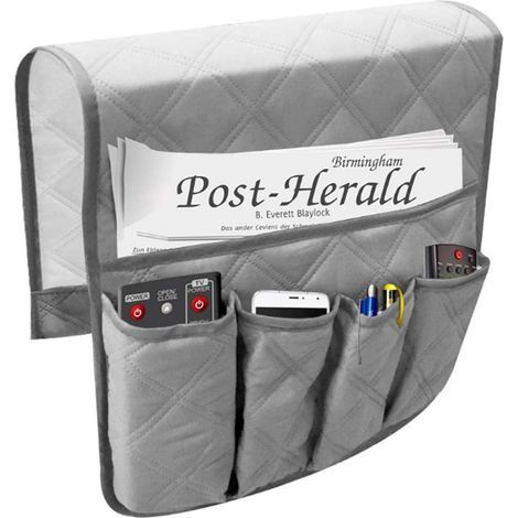 sac de rangement pour accoudoir de canapé –matériau polyester durable –gris (1/5)