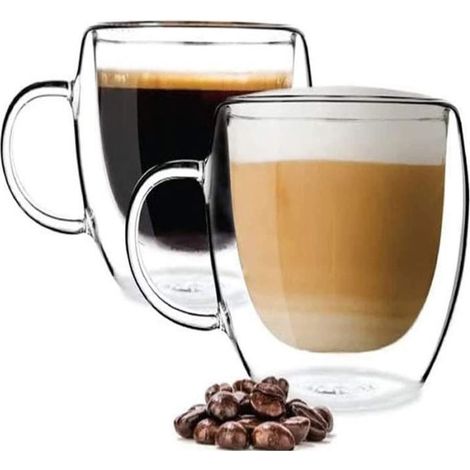 Tasse à café - FOLAYA - Lot de 2 - Verre borosilicate - Double paroi - 350 ml (1/4)