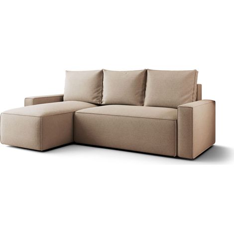 Canapé d’angle tissu convertible avec coffre intégré NORE angle gauche-Beige foncé-angle gauche (1/5)
