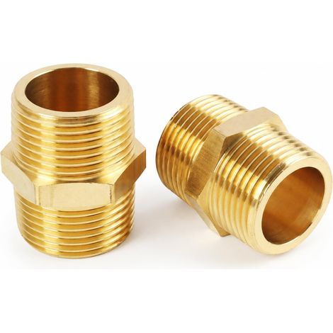 2 Raccords Double Mamelon en Laiton 3/4 Pouce, Double Filetage Extérieur Hexagonal, Connecteur pour Tuyau d'Eau, Chauffage, Sanitaire, Bricolage (1/5)