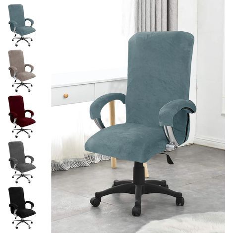 Housse de chaise de bureau en velours taille L, extensible pour fauteuil de jeu et fauteuil pivotant d'ordinateur, avec accoudoirs, élastique (1/5)