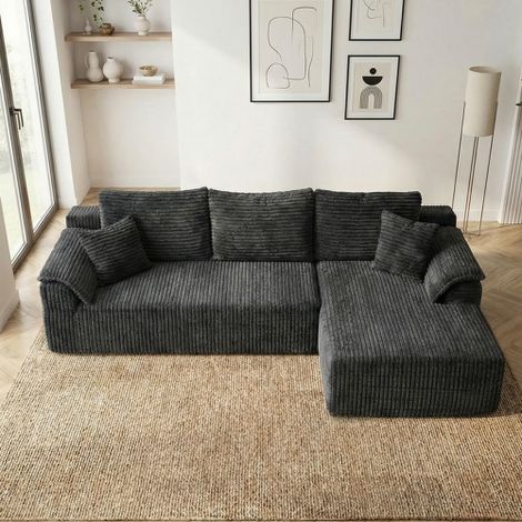 Divano angolare modulare in ecopelle, divano a L con seduta imbottita per soggiorno, design moderno e confortevole