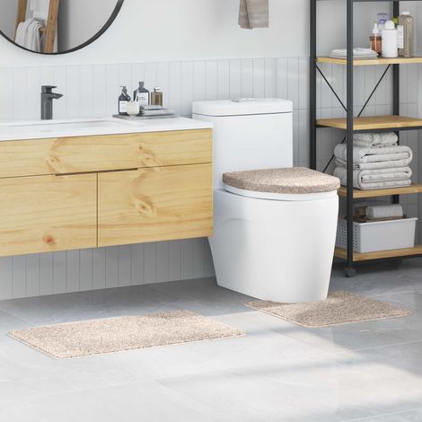 Ensemble 3 tapis de bain antidérapants en PP crème avec tapis WC et découpe toilette - PANGIVO (1/5)