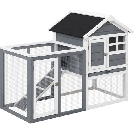Conigliera Gabbia per Conigli 122x62,6x92 cm in Legno Grigio e Bianco (1/5)