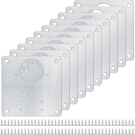 Lot de 10 plaques de réparation de charnières d'armoire en acier inoxydable avec 80 vis Supports de fixation plats pour réparer les portes de placard de cuisine (10)