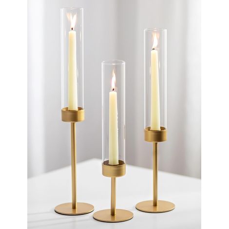 Chandelier Bougeoir Doré en Verre, Lot de 3 (1/5)