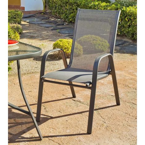 Pack de 4 sillones apilables terraza jardín Sulam-3 acero /textilen gris antracita, 94cm(alto) 54cm(ancho) 84cm(fondo) (1/2)